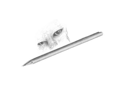 black and white image pencil drawing eyesの写真素材
