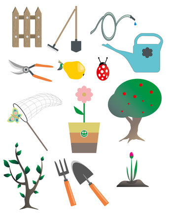 Set of flat design elements for garden. Modern flat vector collection.のイラスト素材