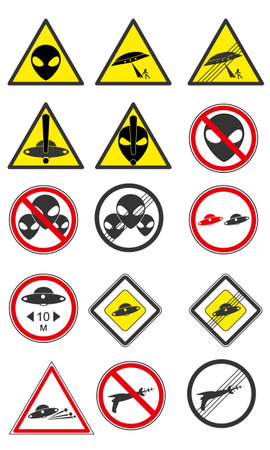A set of UFO road signs. Modern flat vector collection icons. Part 1のイラスト素材