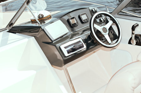 Detail of a motorboat on the site of the bridgeの写真素材