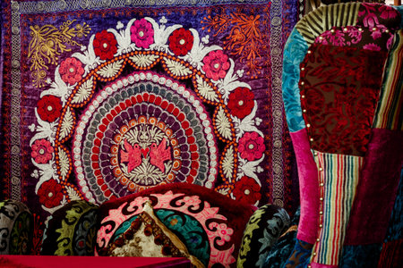 Asian carpets in the interior with furniture, chair, sofa, patternsの写真素材