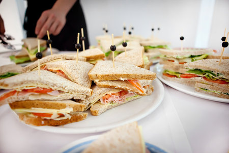 Plate with different delicious sandwiches close-upの写真素材
