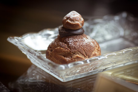 Chocolate profiterole cake close-upの写真素材