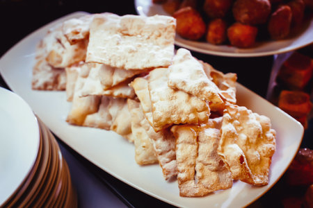 Plate Russian sweet dough fried, called Brushwoodの写真素材