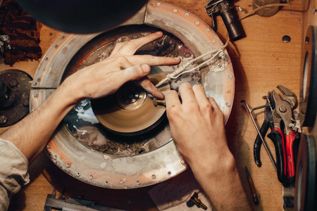 Jewellery polishing a stone blue cubic zirconiaの写真素材