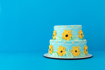 Festive cake with colorful floral decorの写真素材