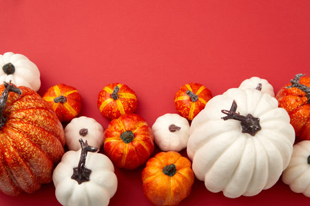 Different sizes of white and orange flatlayの写真素材