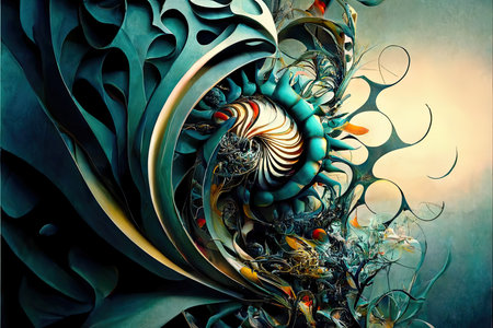 3D surreal illustration. Sacred geometry. Mysterious psychedelic relaxation pattern. Fractal abstract texture. Digital artwork graphic astrology magicの素材
