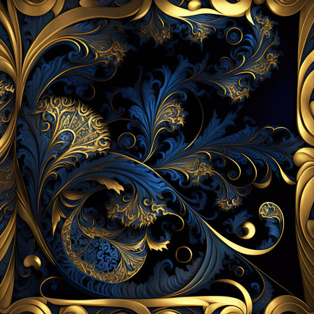 Fabulous fractal pattern in blue and gold. Computer generated graphics.の素材