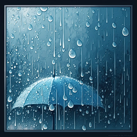 Rainy window with umbrella. Rainy weather. Vector illustration.の素材