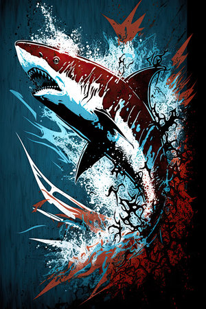 Shark with grungy background. Grungy vector illustration.の素材