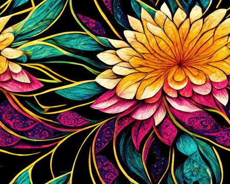 Seamless pattern with watercolor flowers. Hand drawn illustration.の素材