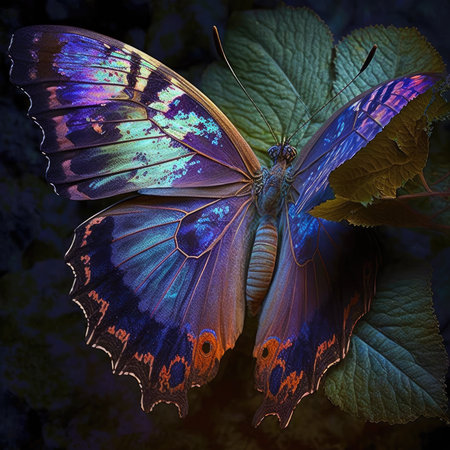 Colorful butterfly in the nature habitat. 3D rendering. Computer digital drawing.の素材