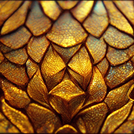 golden dragon skin texture background macro close up. gold pattern.の素材