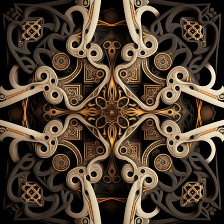 3D render of plastic background tile with embossed abstract fractal ornament on leatherの素材