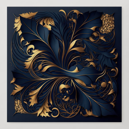 Vintage floral ornament in blue and gold colors. 3d renderingの素材