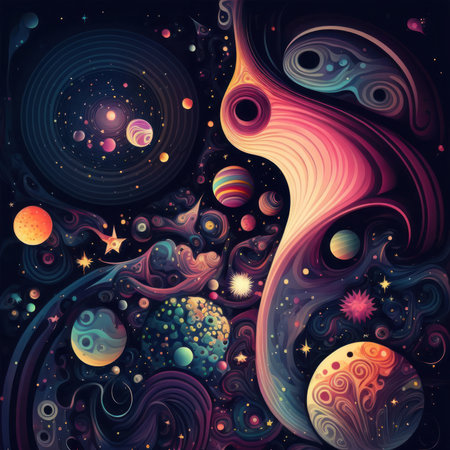 Abstract space background with planets, stars and nebula. Vector illustration.の素材