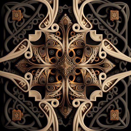 3D render of plastic background with embossed abstract fractal on leatherの素材