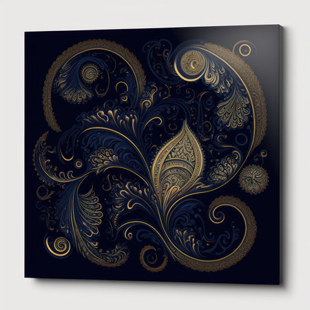 Vector illustration of a black background with a gold paisley patternの素材