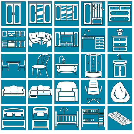 translucent icons of different furniture for the siteのイラスト素材