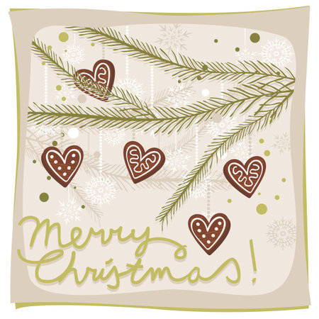 gingerbreads hearts on christmas tree のイラスト素材