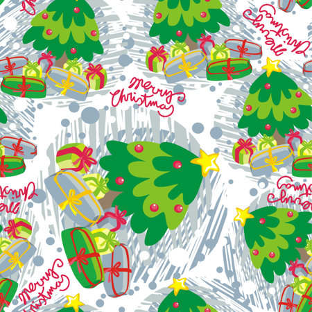 merry christmas trees with gifts on blueのイラスト素材