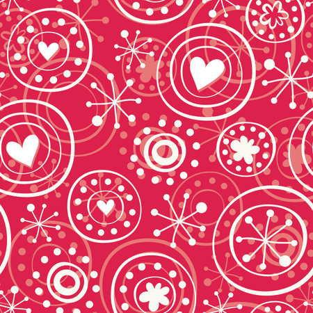 red retro snowflakes with heartsのイラスト素材