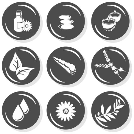 spa flat gray monochrome button set smell elements のイラスト素材