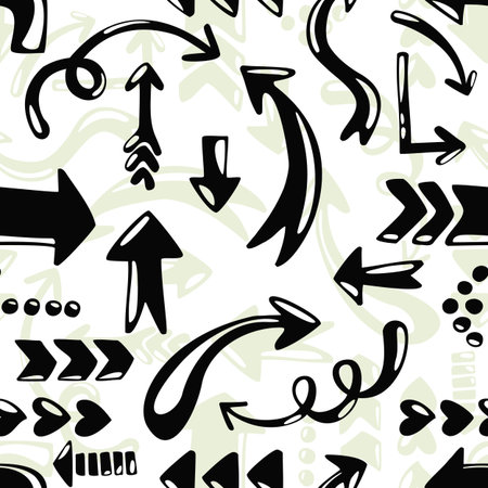 monochrome cartoon style arrow seamless pattern on white backgroundのイラスト素材