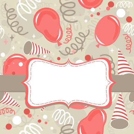 red beige brown delicate party time background with balloons confetti and serpentines seamless pattern のイラスト素材