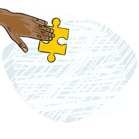 american asian indian human hand with yellow puzzle element colorful illustration のイラスト素材