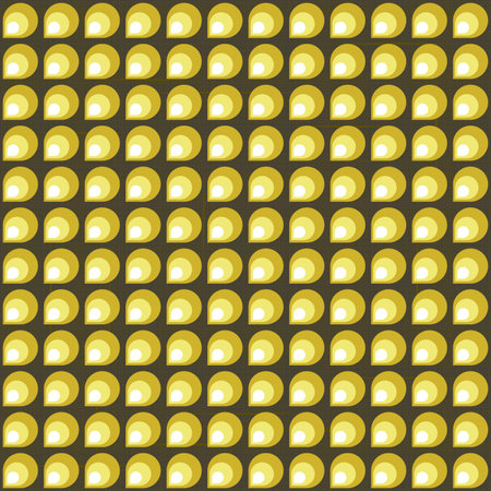 yellow white drop shaped elements in regular rows on dark background geometric retro seamless pattern のイラスト素材