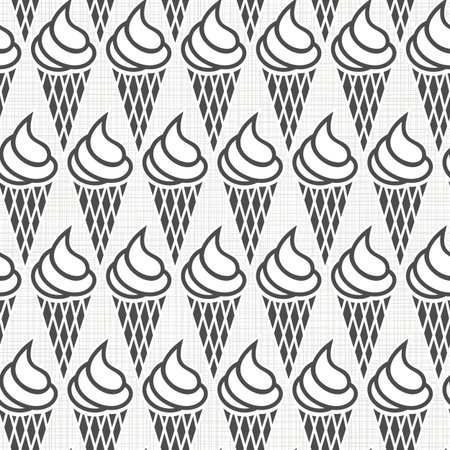 ice cream in horns regular rows dessert monochrome white and gray graphic sweet seamless pattern on white patterned background のイラスト素材