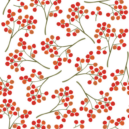 messy red orange rowan berry mountain ash berries beautiful delicate autumn season seamless pattern on white background のイラスト素材