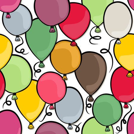 flying colorful balloons party time seamless pattern on white backgroundのイラスト素材