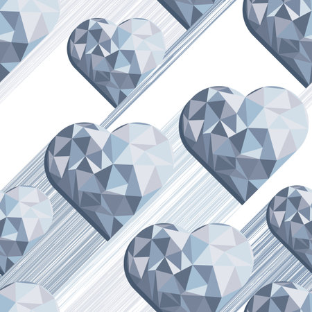messy hearts with shadow blue crystal diamond shaped elements on white background love romantic valentines day seamless patternのイラスト素材
