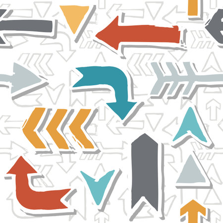 Colorful hand drawn different shaped arrow set on white background seamless pattern のイラスト素材