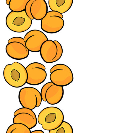 Delicious ripe apricots isolated on white background colorful fruit seamless vertical borderのイラスト素材