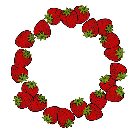 Delicious ripe strawberries isolated on white background colorful fruit decorative wreathのイラスト素材
