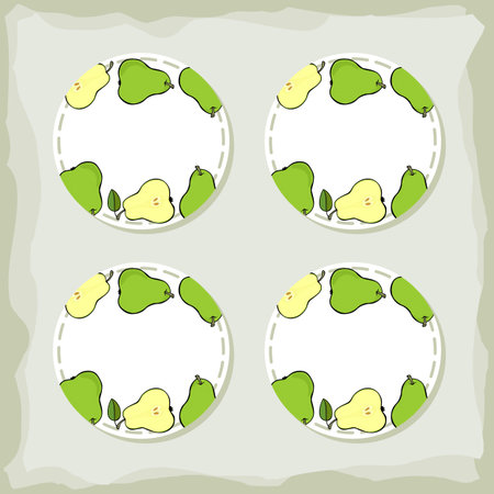 Colorful fruit delicious ripe green apples round sticker set with place for your text isolated on retro backgroundのイラスト素材