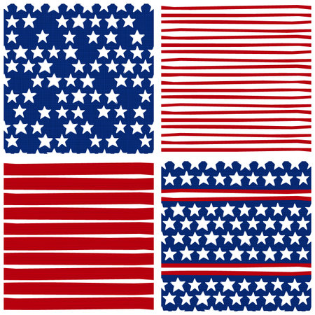 Stars and stripes seasonal holiday patriotic american card invitation poster illustration setのイラスト素材