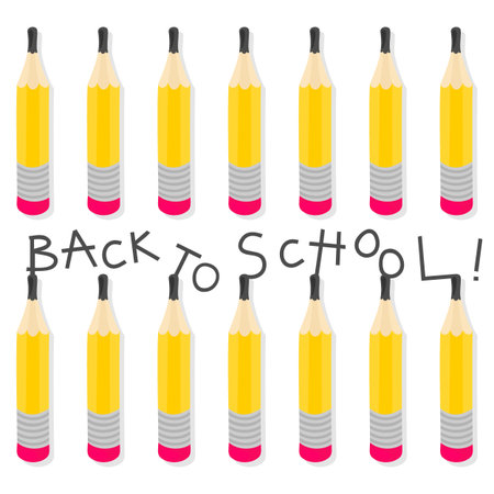 Back to school yellow pencils in rows seamless pattern with isolated elements on white backgroundのイラスト素材