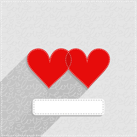red hearts lovely Valentines day card illustration with blank frame on light gray patterned backgroundのイラスト素材