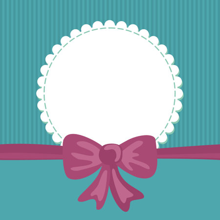 pink bow on turquoise card with blank label and ribbonのイラスト素材