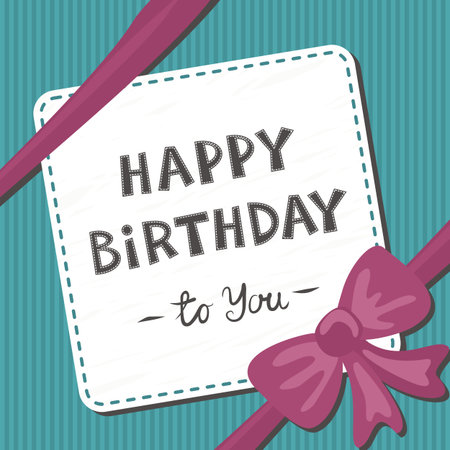 pink bow on turquoise background gift wrap paper with birthday cardのイラスト素材