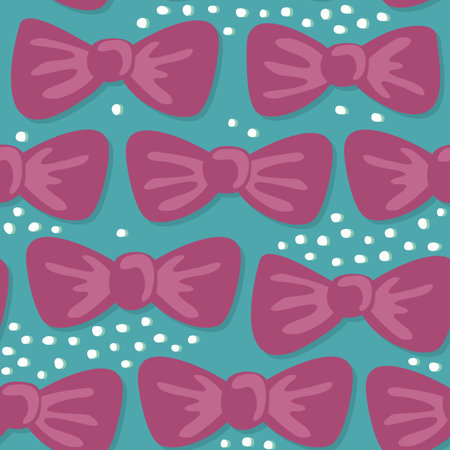 pink bows on turquoise seamless patternのイラスト素材