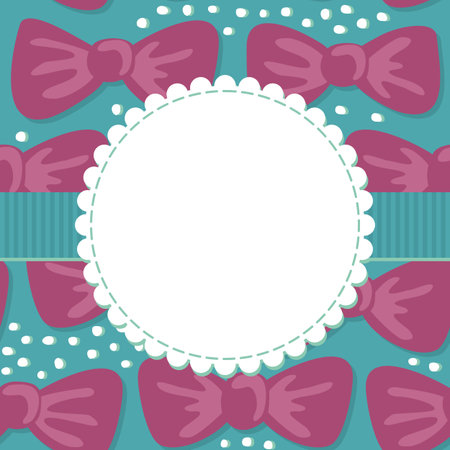 pink bows on turquoise card with blank label and ribbonのイラスト素材