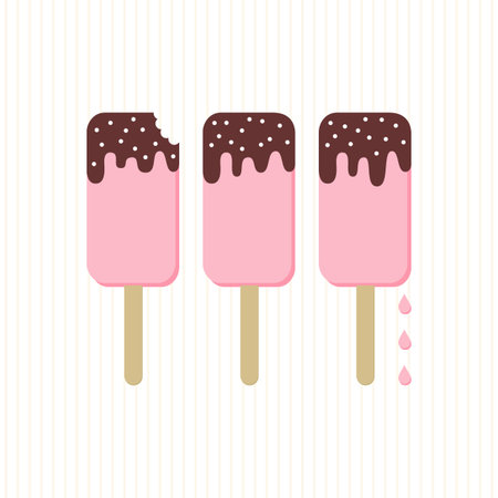 pink  with chocolate icing cool summertime dessert centerpiece vector card poster on light stripesのイラスト素材