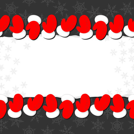 red gloves of Santa Claus Christmas winter holidays seamless double horizontal border on dark background with blank torn paper with place for your textのイラスト素材