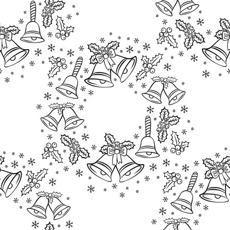 jingle bells Christmas decoration wreath messy seasonal winter holidays black and white seamless pattern on white backgroundのイラスト素材